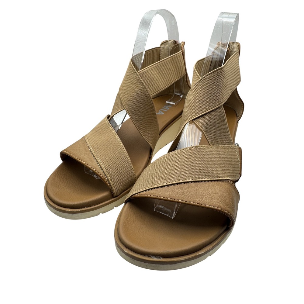 MIA Womens Kimmi Strappy Wedge Sandals Size 7 Tan Casual Summer